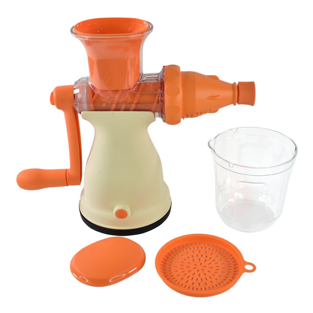 Apex Heavy-Duty Manual Carrot & Fruit Juicer with glass.