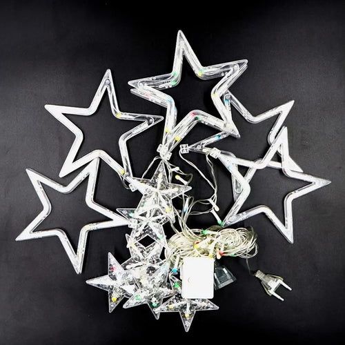 3386 12 Stars Led Curtain String Lights With 8 Flashing Modes For Home Decoration Diwali  Wedding Led Christmas Light Indoor And Outdoor Light Festival Decoration (Multicolor)