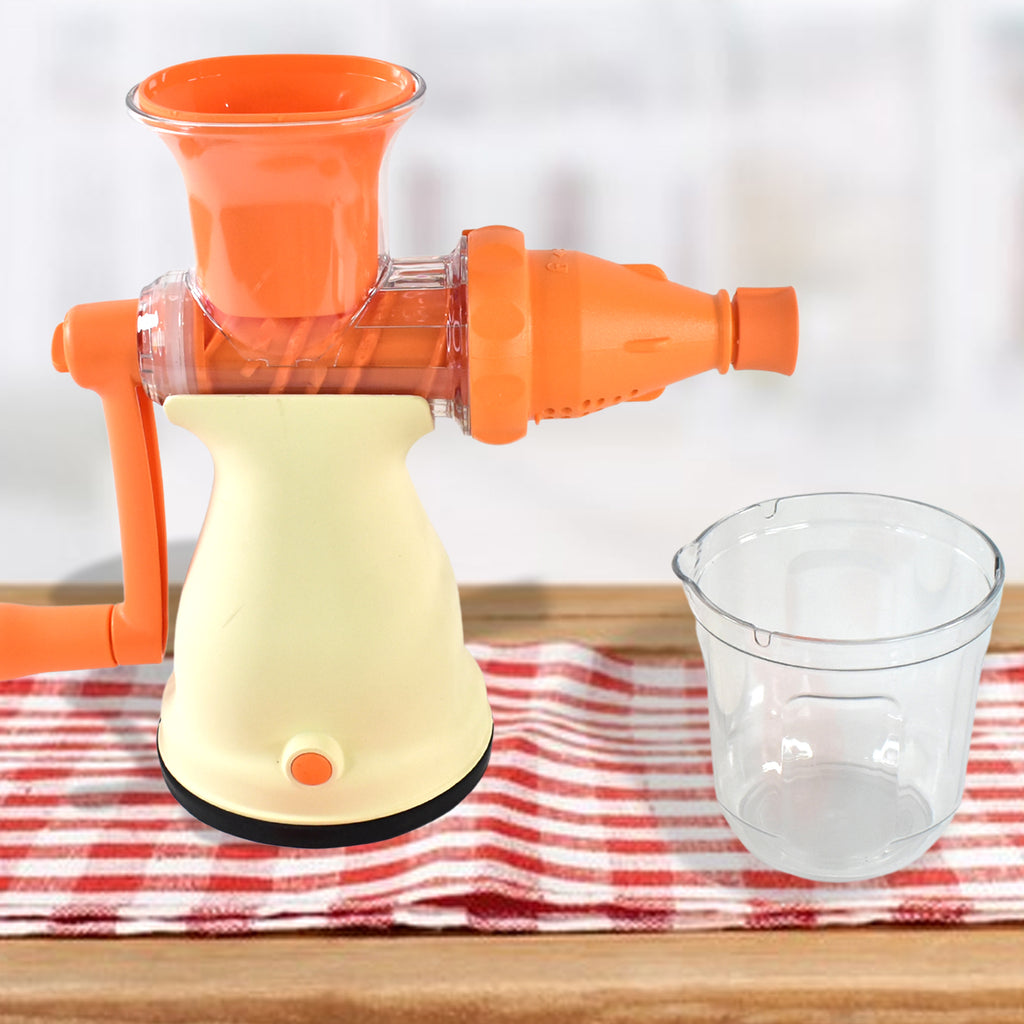 Apex Heavy-Duty Manual Carrot & Fruit Juicer with glass.