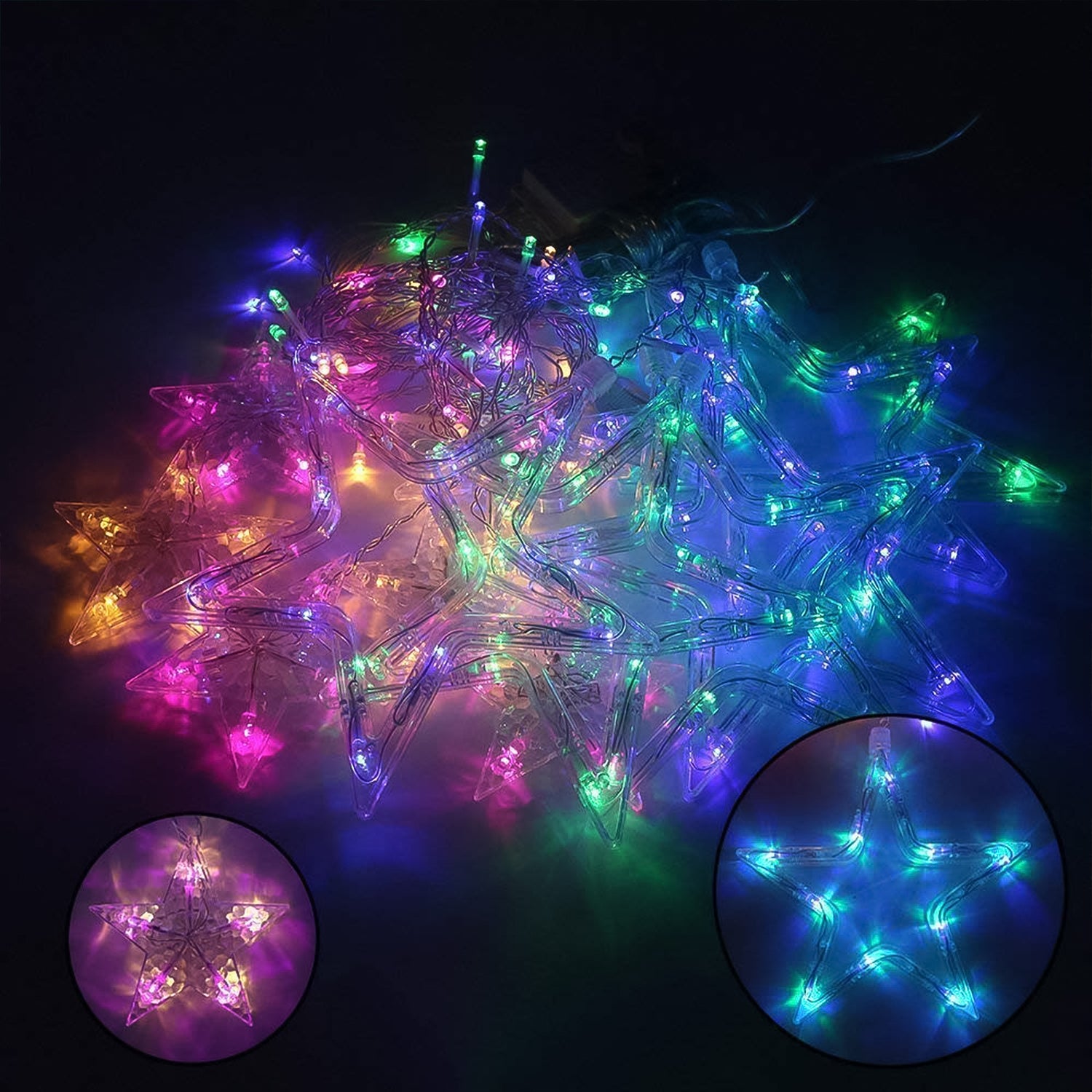 3386 12 Stars Led Curtain String Lights With 8 Flashing Modes For Home Decoration Diwali  Wedding Led Christmas Light Indoor And Outdoor Light Festival Decoration (Multicolor)