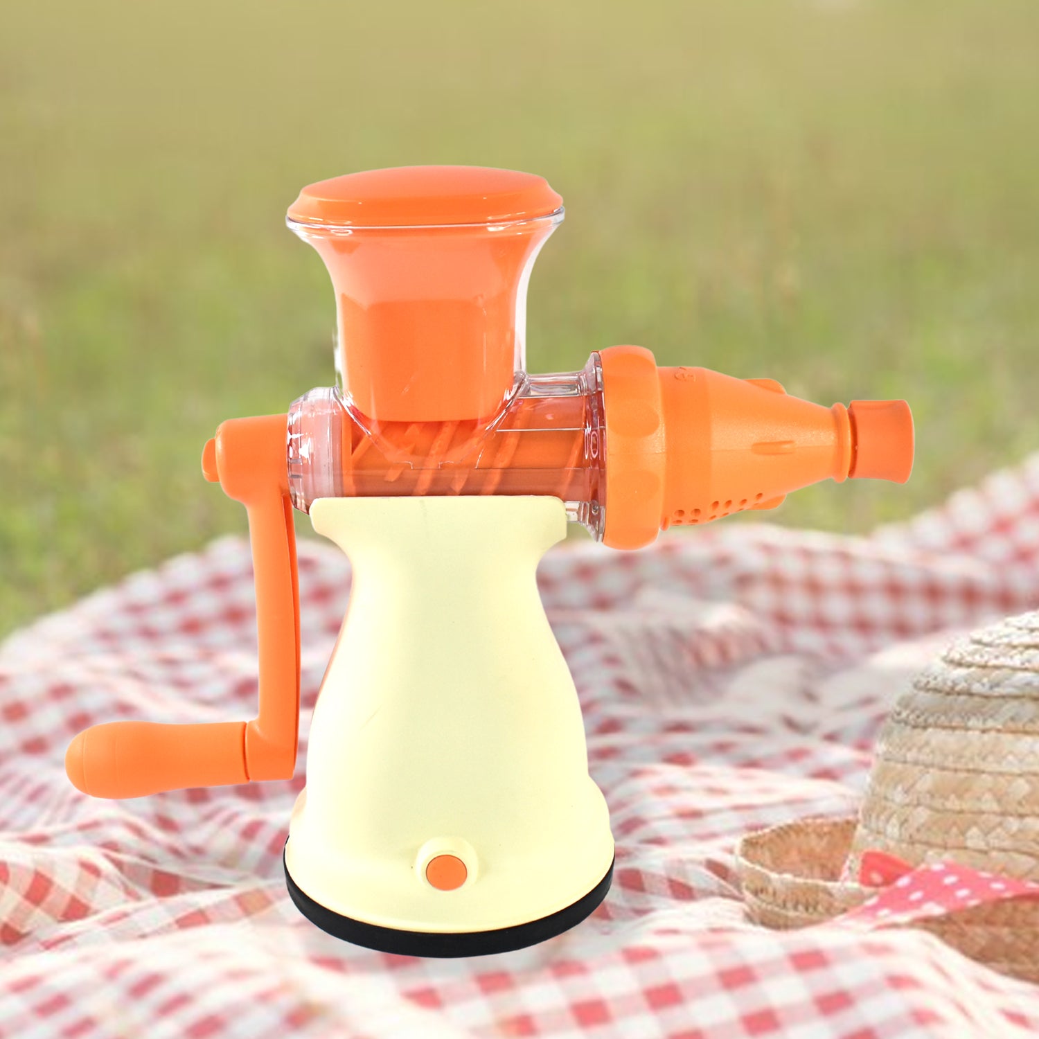 Apex Heavy-Duty Manual Carrot & Fruit Juicer with glass.