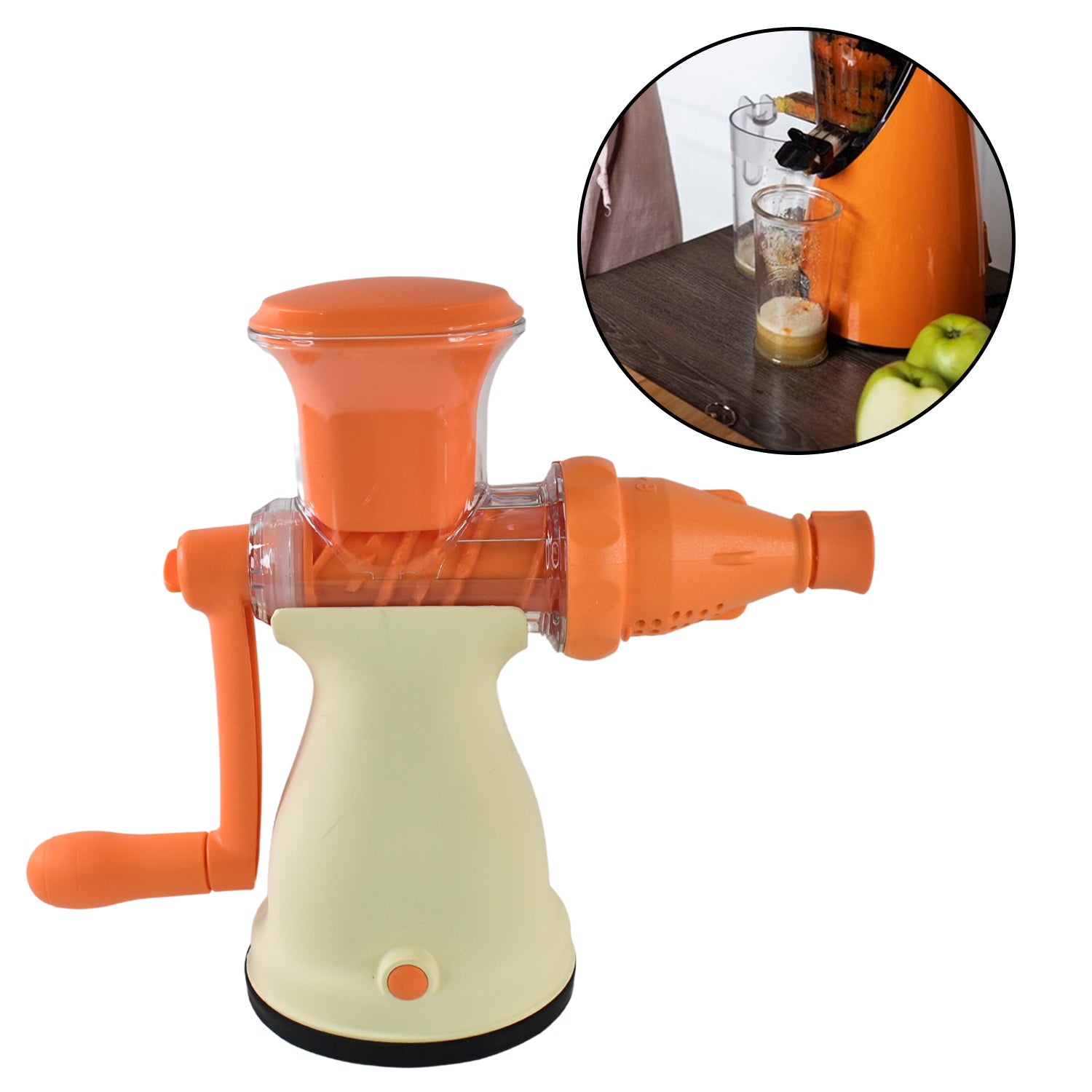 Apex Heavy-Duty Manual Carrot & Fruit Juicer with glass.